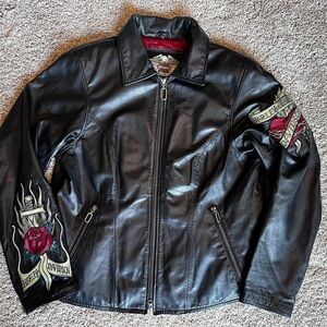 Harley Davidson Y2K Women’s 1W Genuine Leather Biker Embroidered Jacket 2004